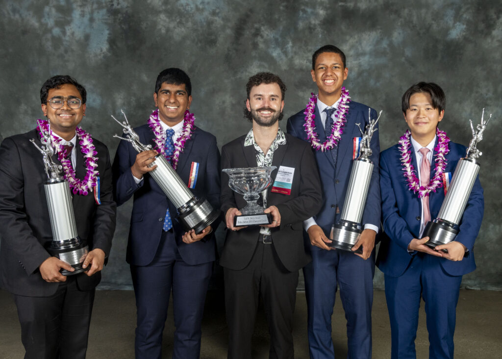 The team of Surya Krishnapillai and Rohan Lingam and the team of Andrew Huang and Shae McInnis from Bellarmine College Preparatory in California<br />
Coached by Aaron Langerman, Tyler Vergho, Ani Prabhu, and Adarsh Hiremath<br />
