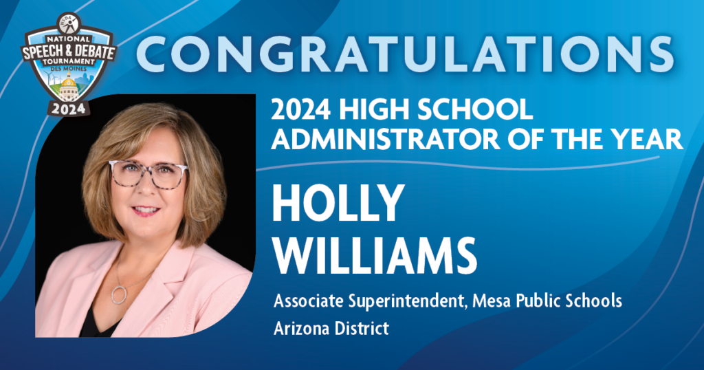 The 2024 Administrator of the Year is Holly Williams, Associate Superintendent of Mesa Public Schools in Arizona. 